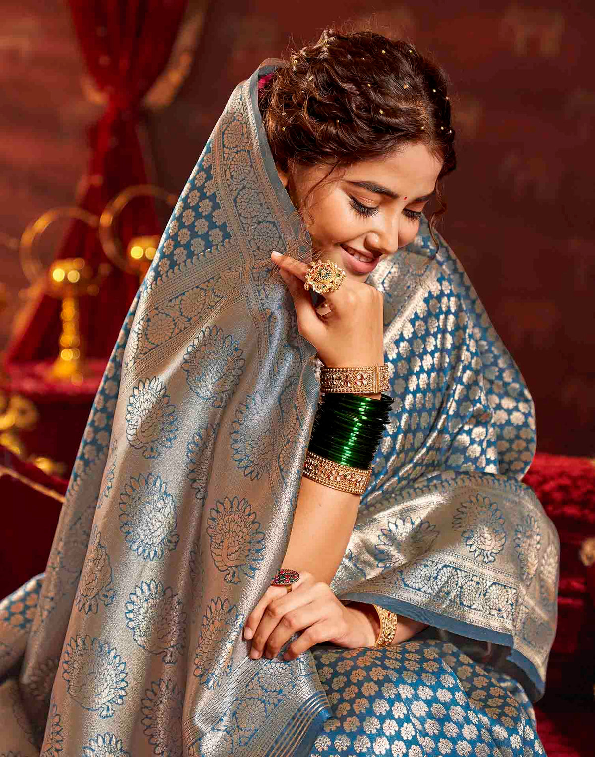 Dark Blue Silk Woven Banarasi Saree