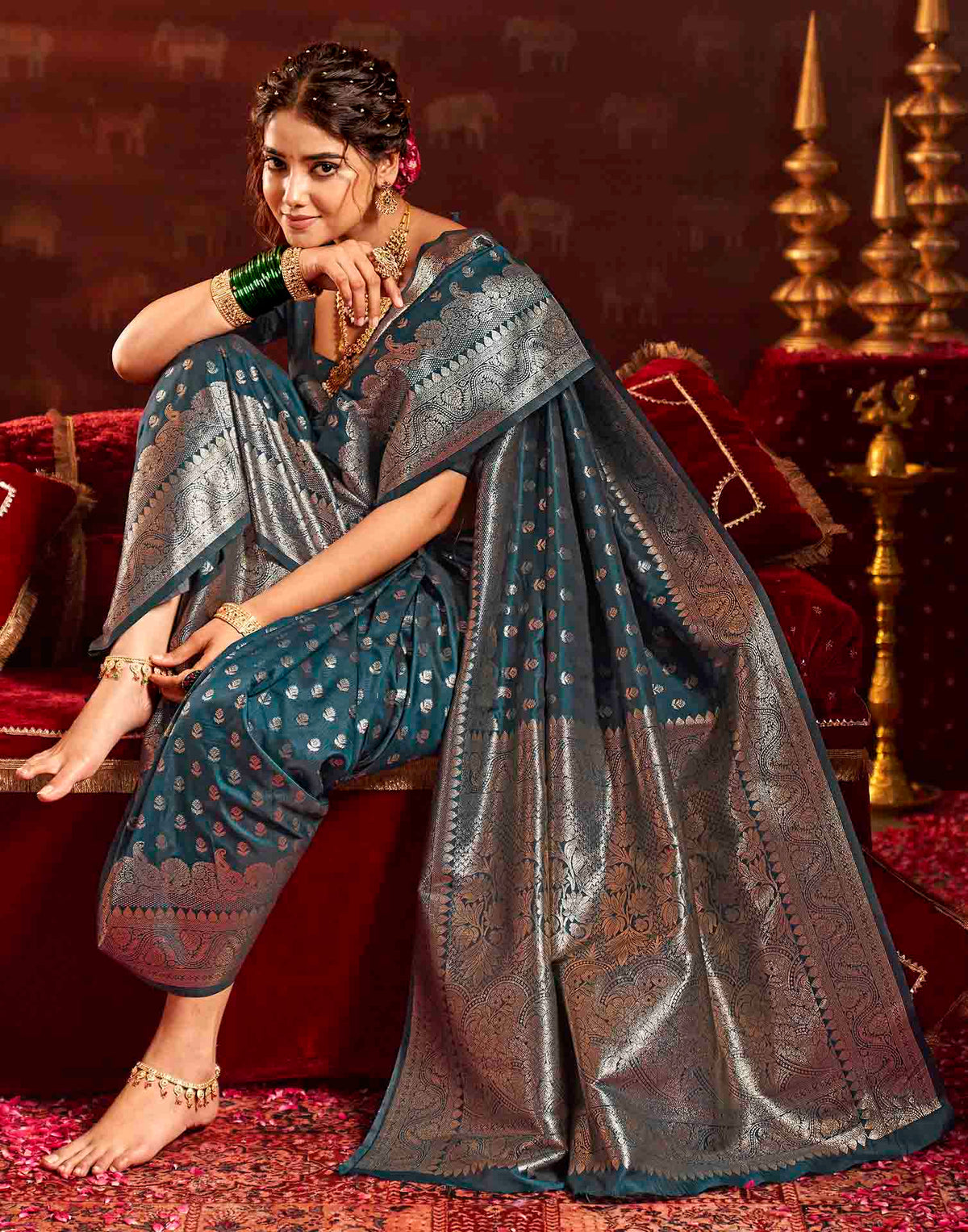 Blue Silk Woven Banarasi Saree