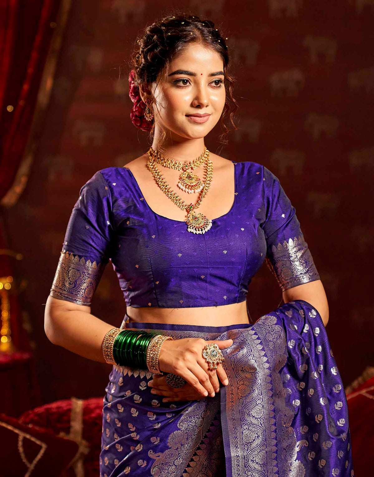 Navy Blue Silk Woven Banarasi Saree