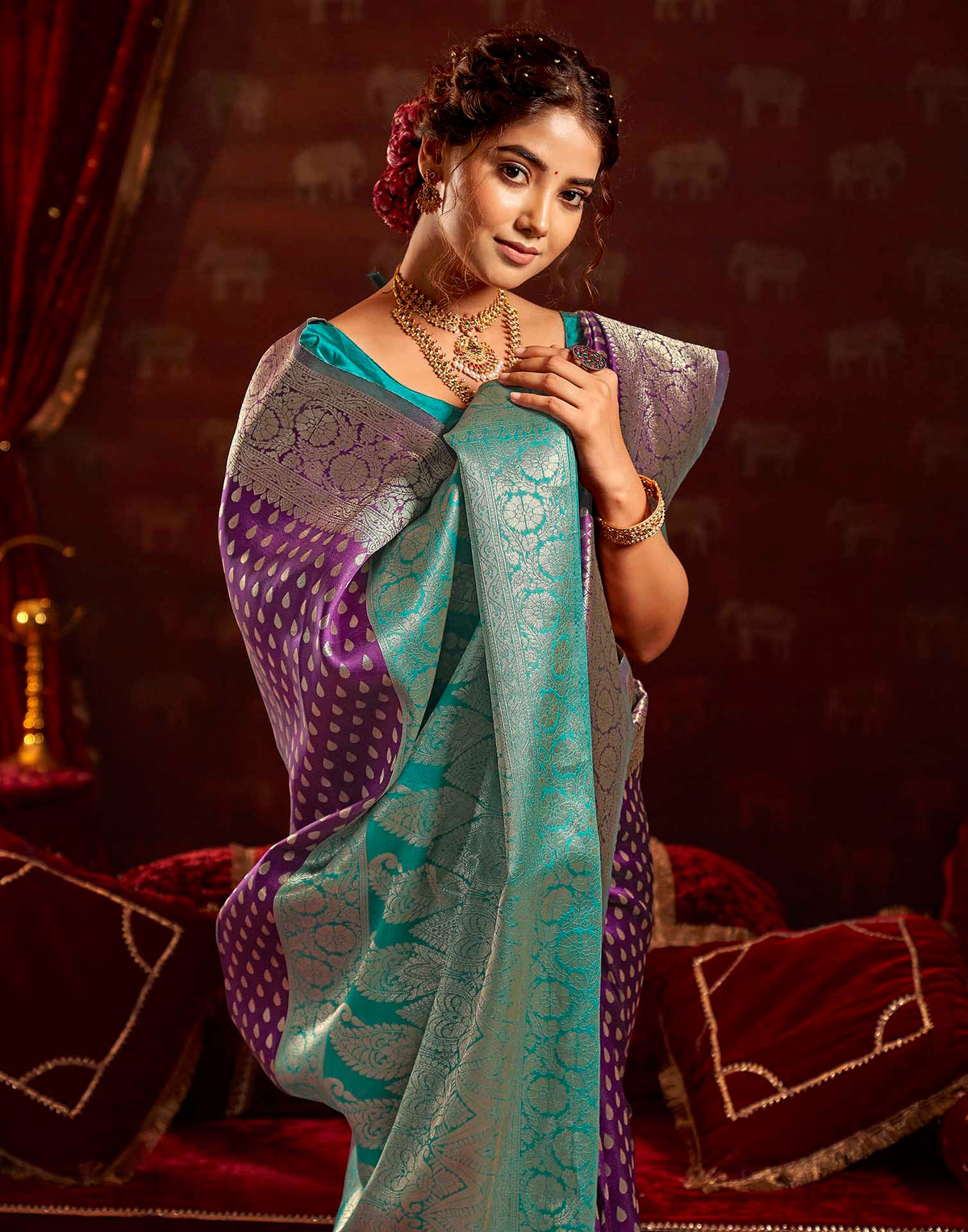 Wine Silk Woven Banarasi Saree