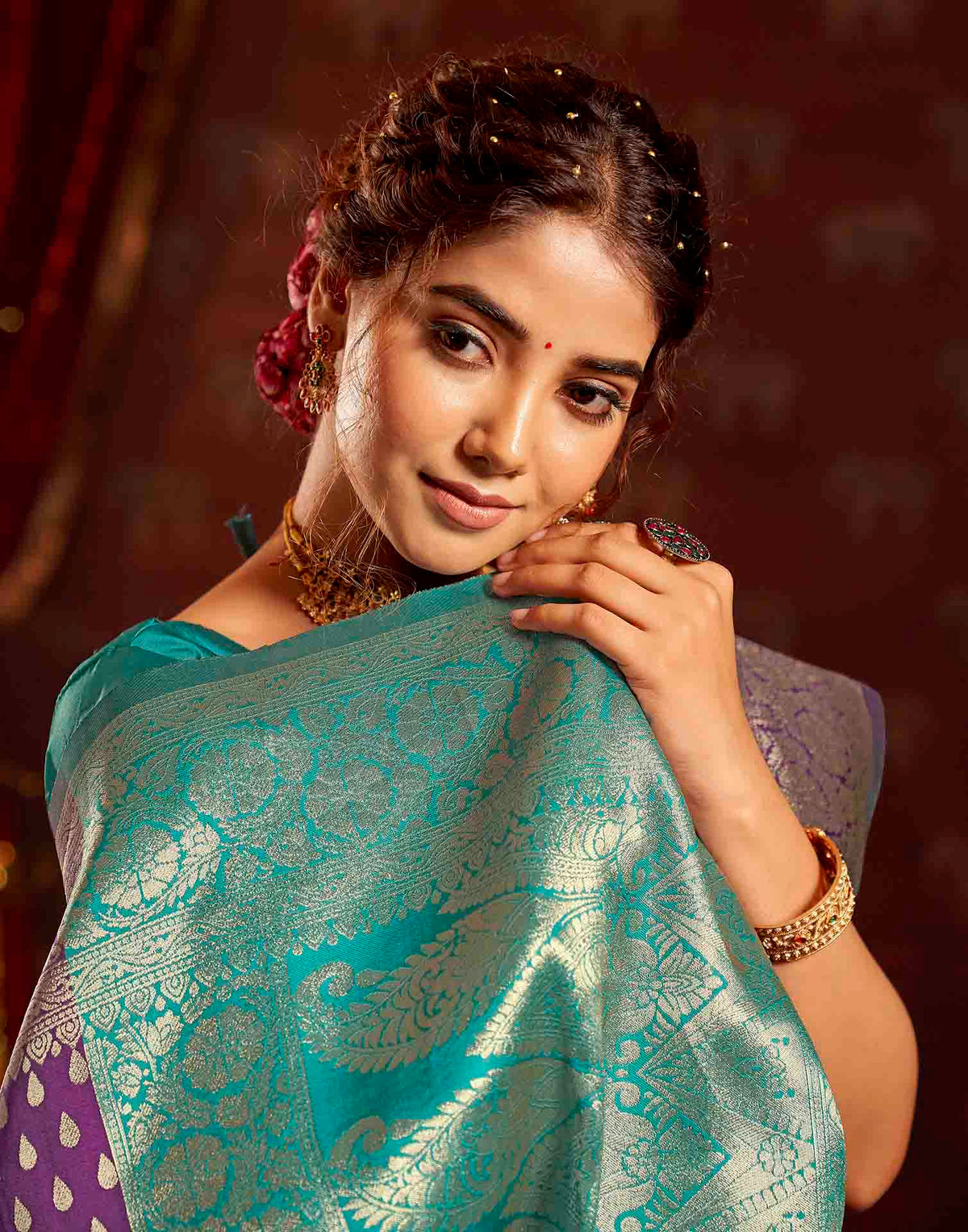 Wine Silk Woven Banarasi Saree