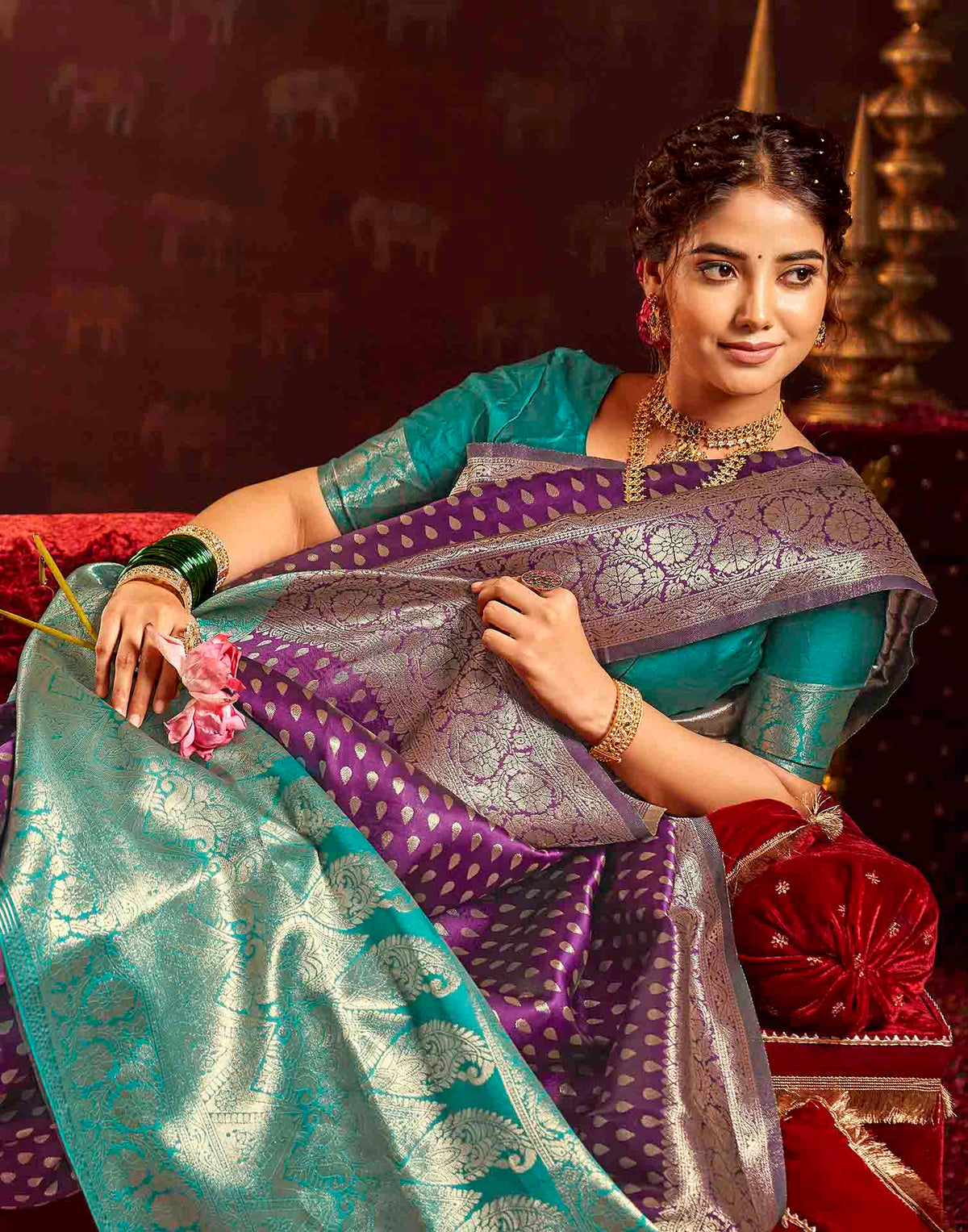Wine Silk Woven Banarasi Saree
