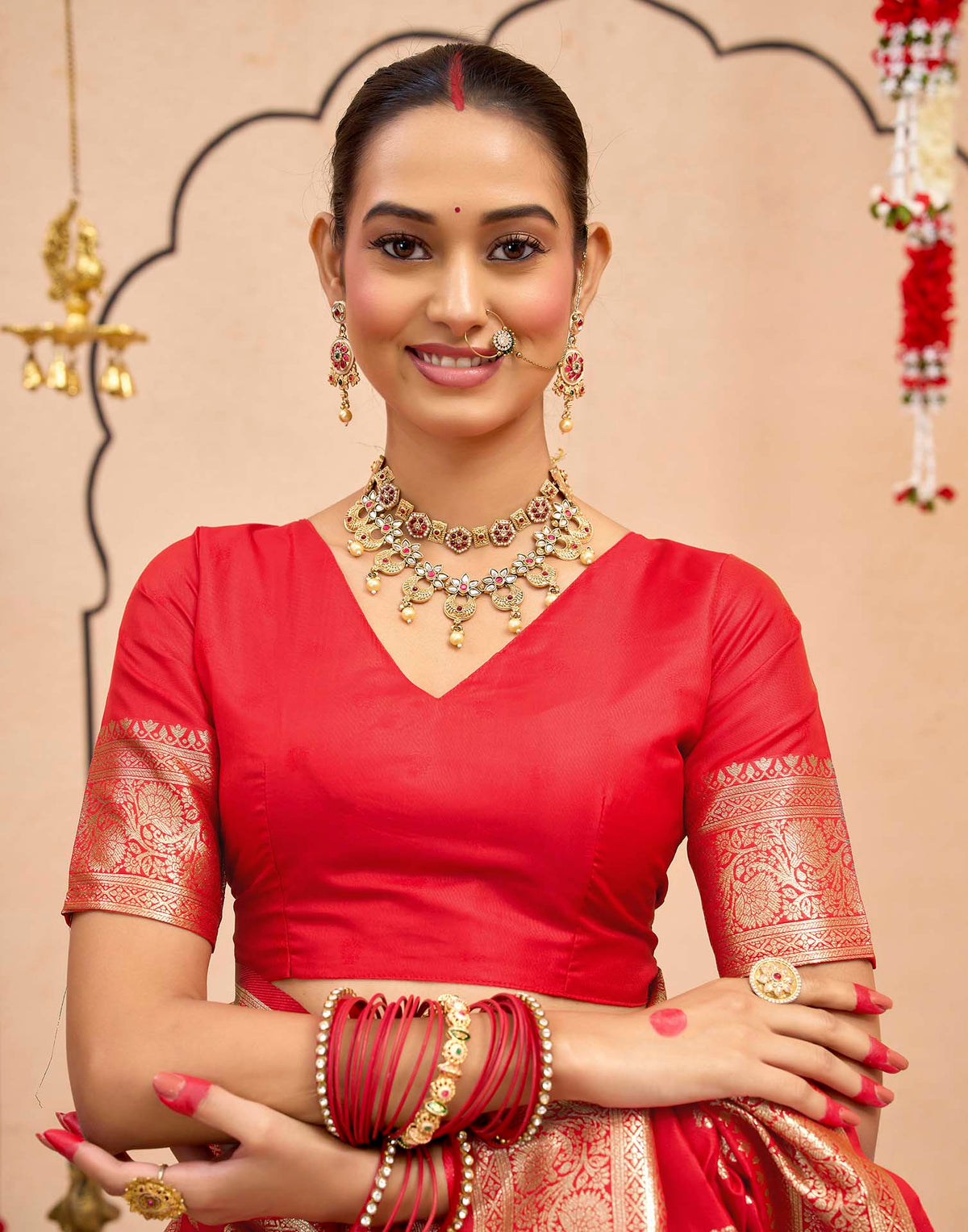 Dark Red Silk Woven Banarasi Saree