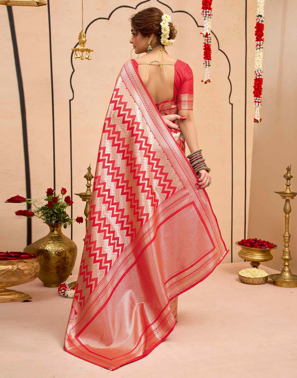 Dark Red Silk Woven Banarasi Saree