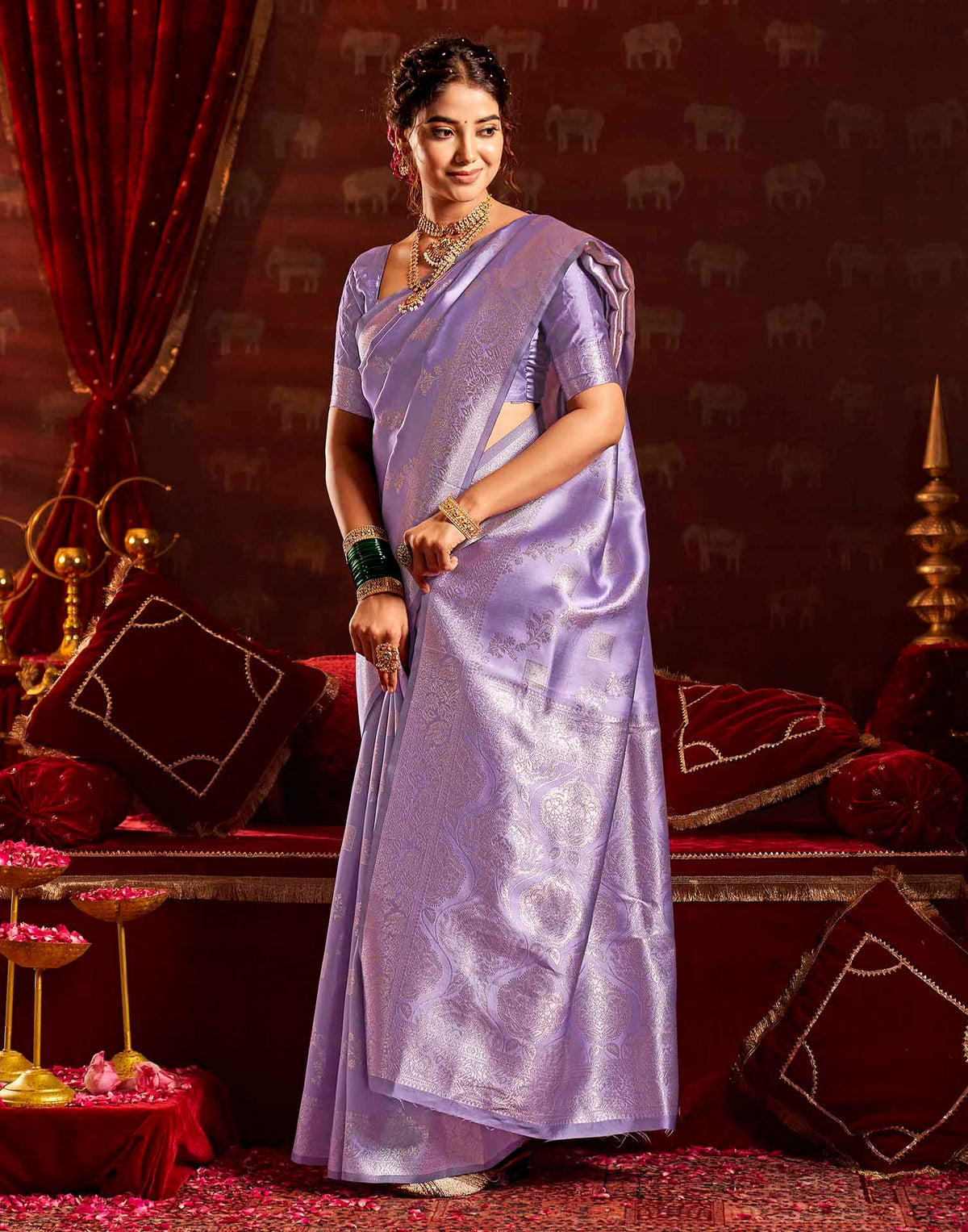 Lavender Silk Woven Banarasi Saree