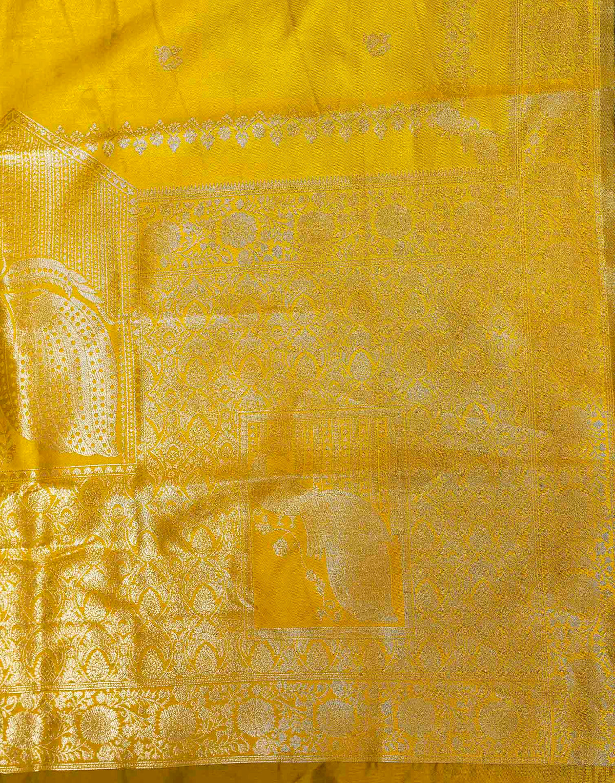 Mustard Yellow Silk Woven Banarasi Saree