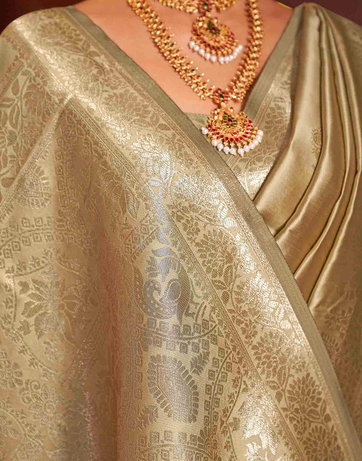 Golden Beige Silk Woven Banarasi Saree