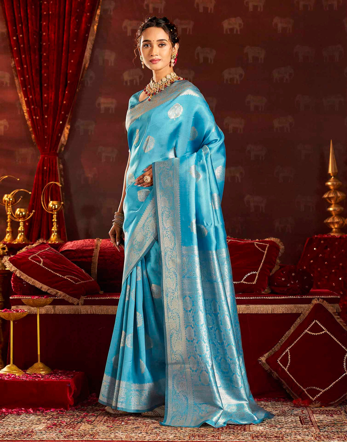Sky Blue Silk Woven Banarasi Saree