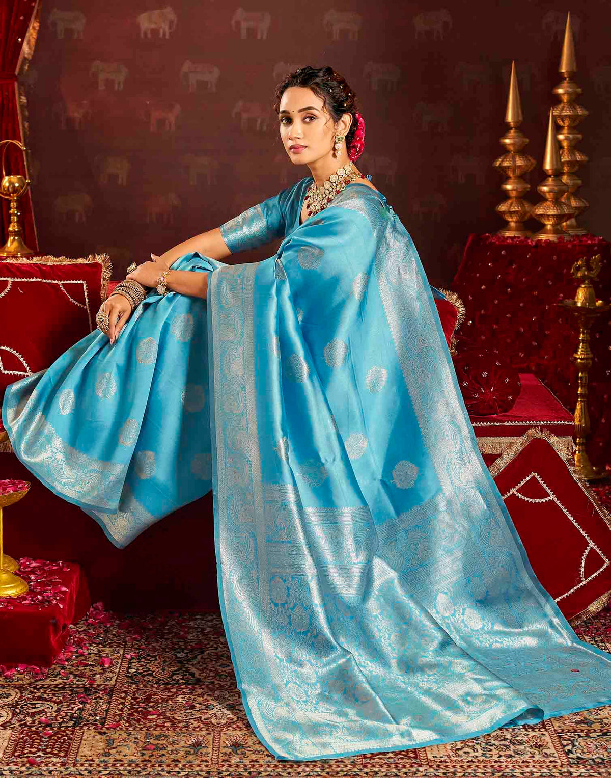 Sky Blue Silk Woven Banarasi Saree
