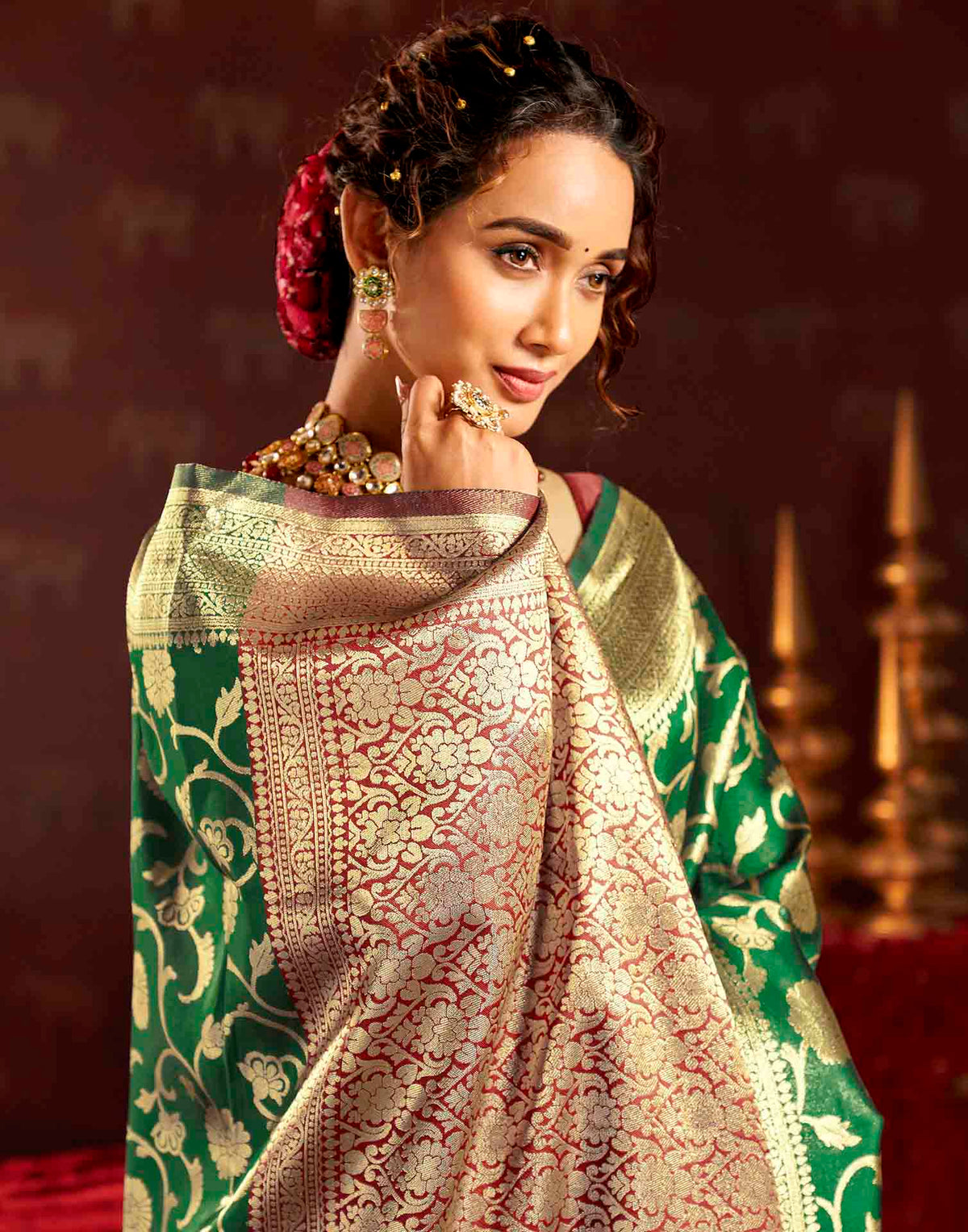 Dark Green Silk Woven Banarasi Saree
