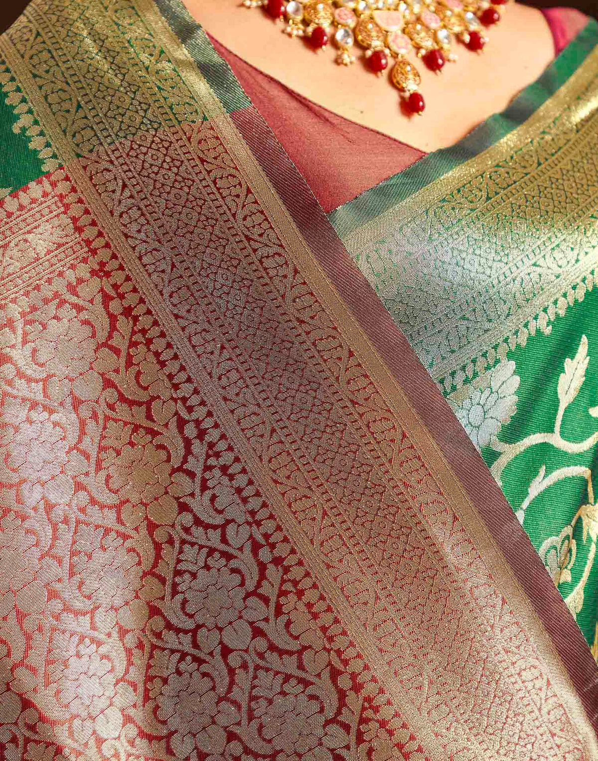 Dark Green Silk Woven Banarasi Saree
