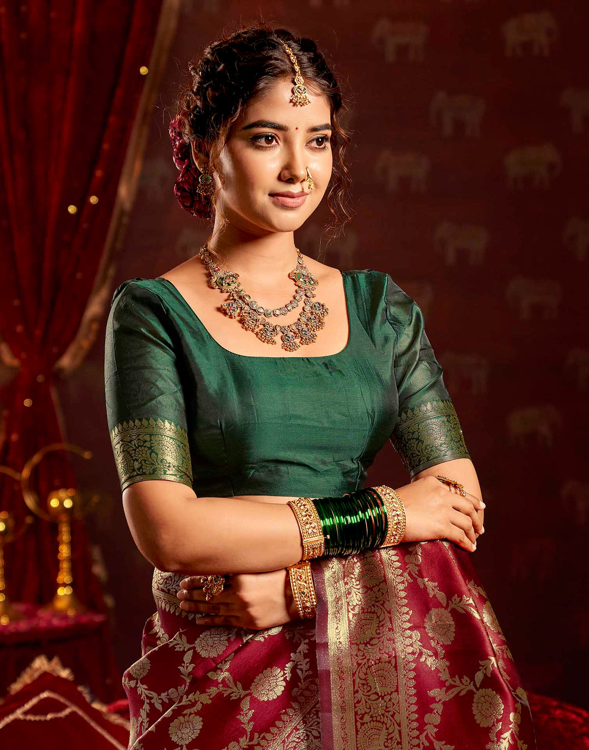Maroon Silk Woven Banarasi Saree