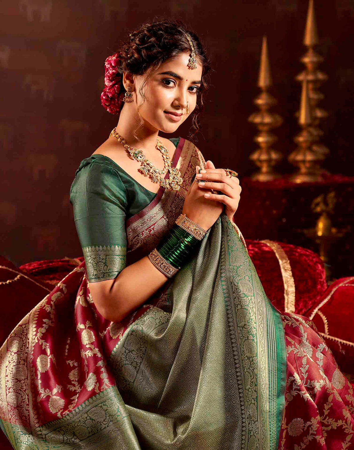 Maroon Silk Woven Banarasi Saree