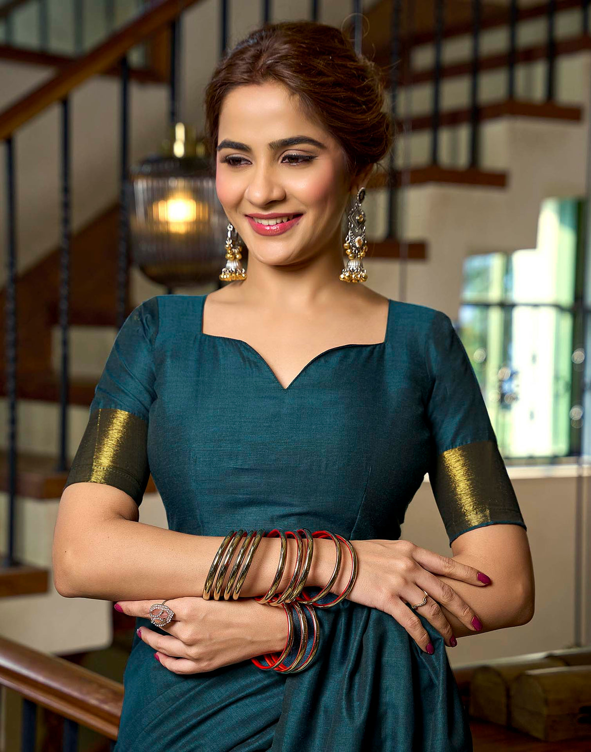 Teal Blue Cotton Woven Kanjivaram Saree