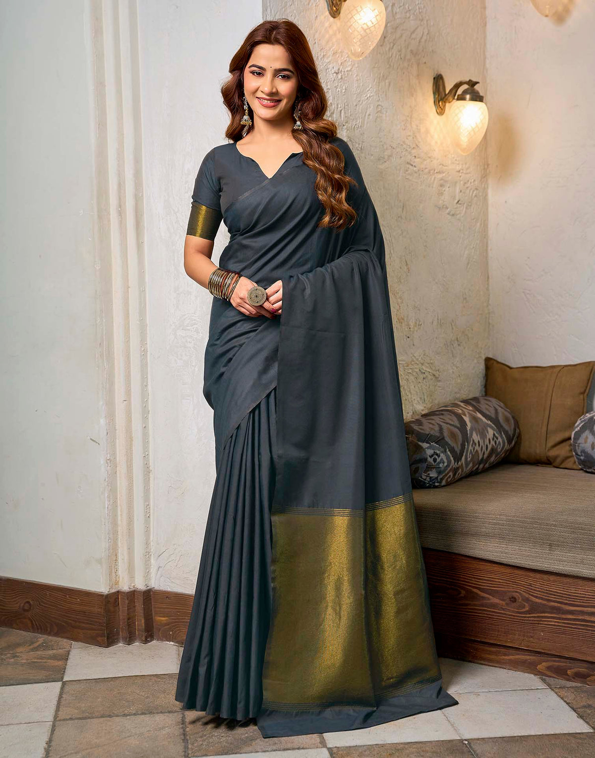 Purple Cotton Woven Kanjivaram Saree