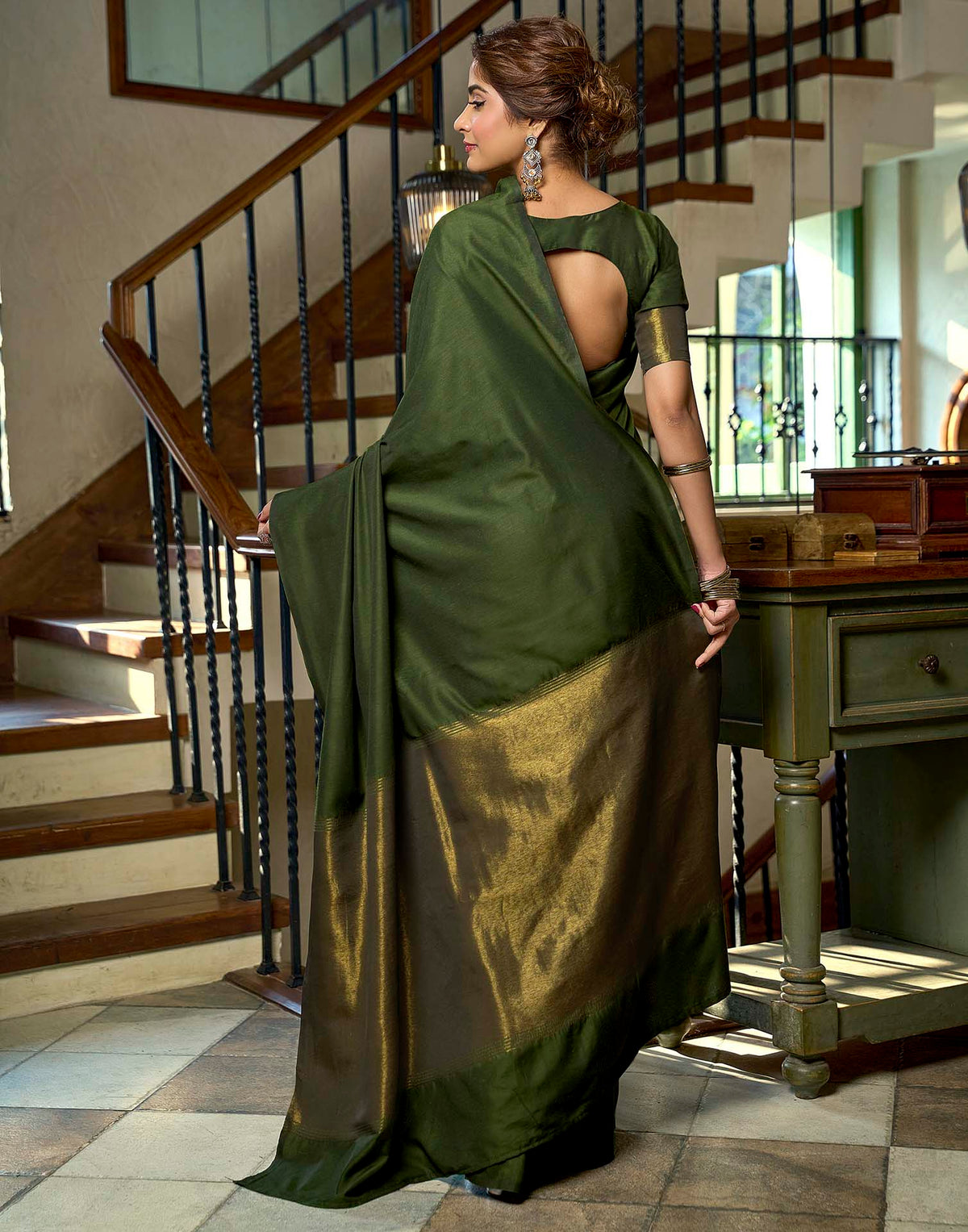 Moss Green Cotton Woven Kanjivaram Saree