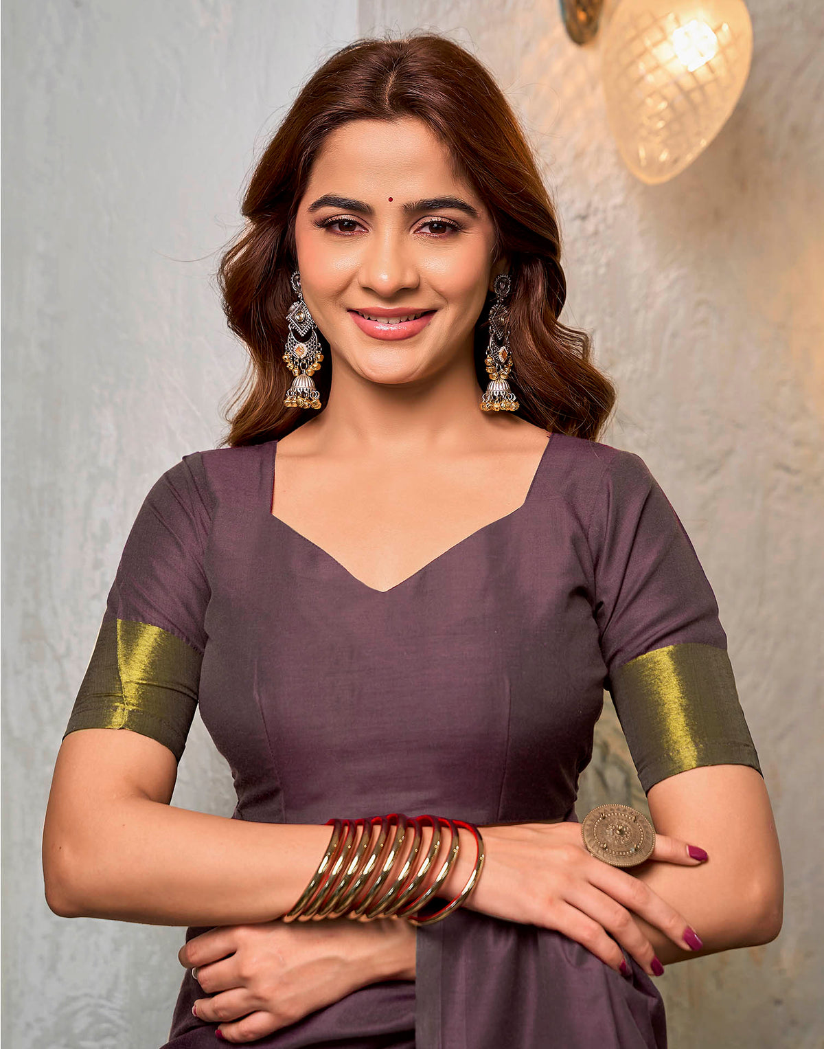Wine Cotton Woven Kanjivaram Saree