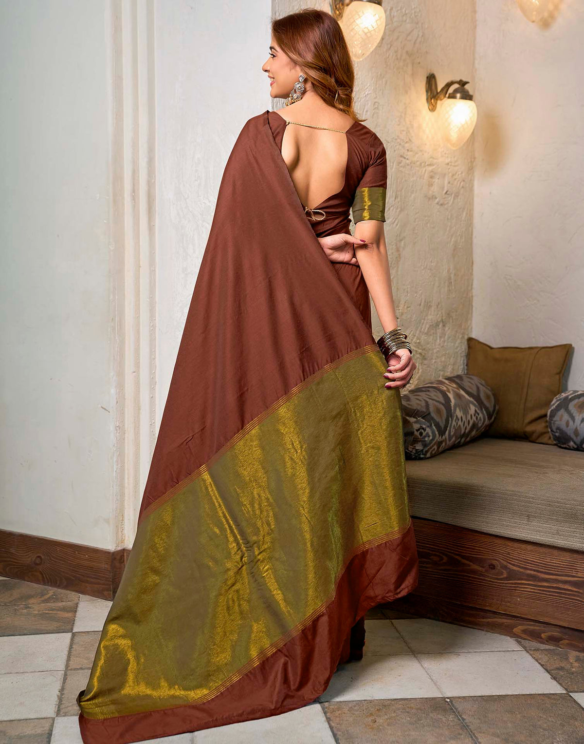 Maroon Cotton Woven Kanjivaram Saree