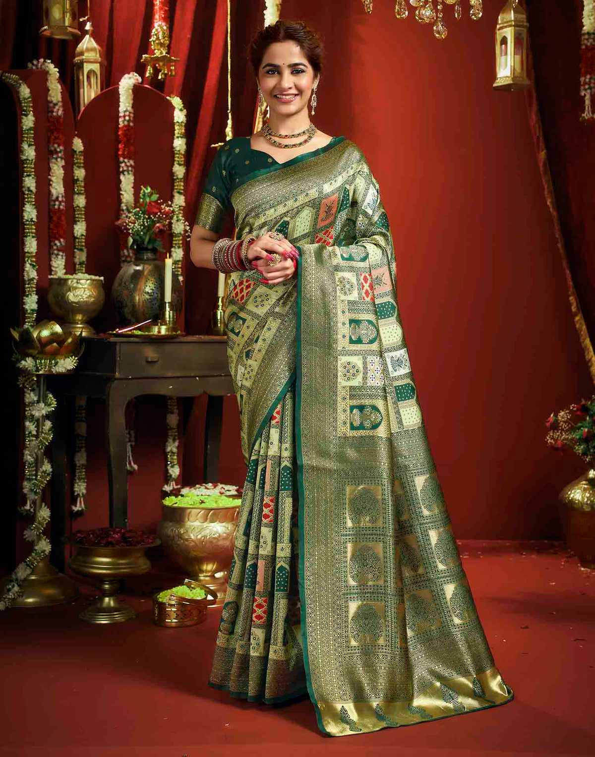 Pista Green Silk Woven Banarasi Saree