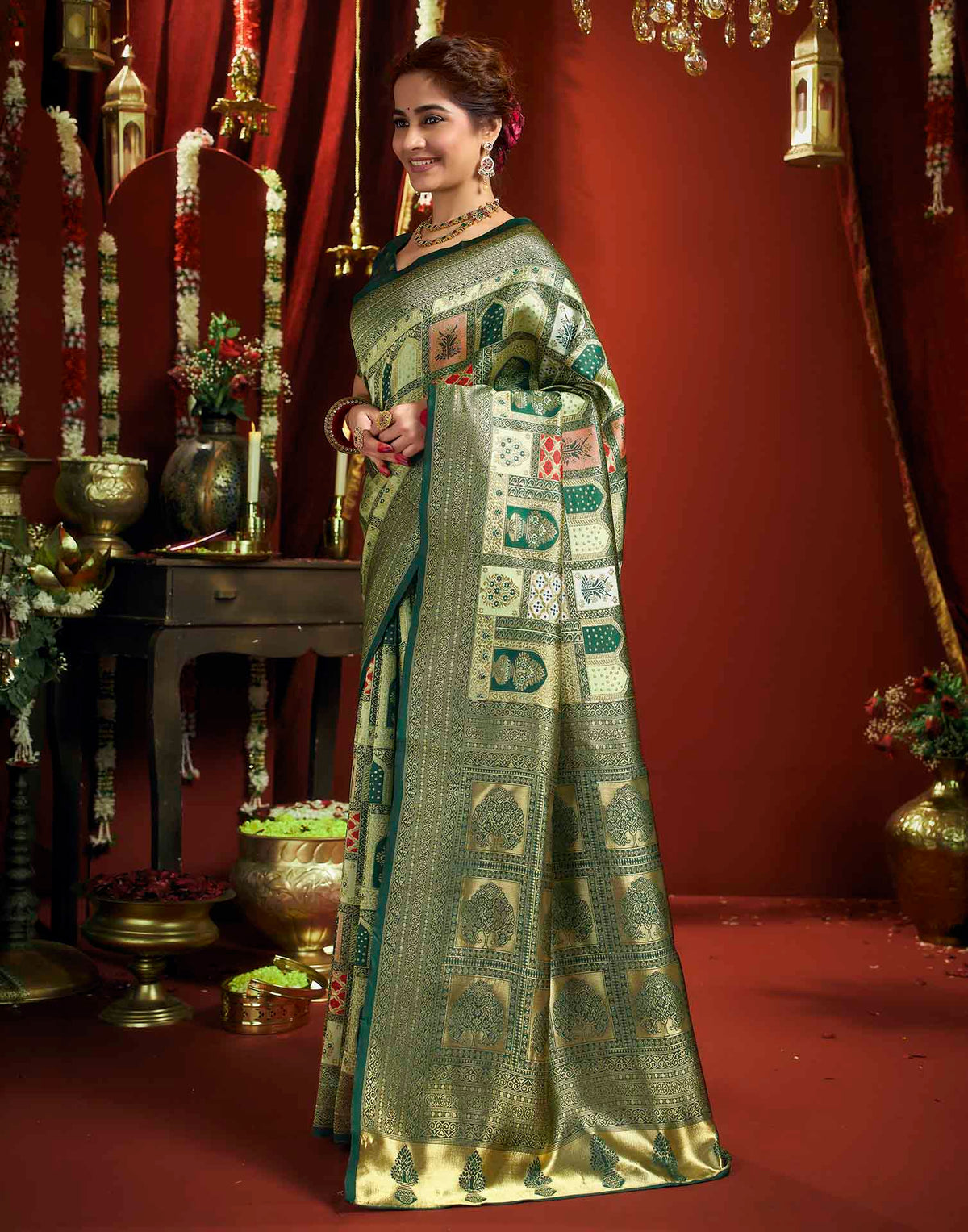 Pista Green Silk Woven Banarasi Saree