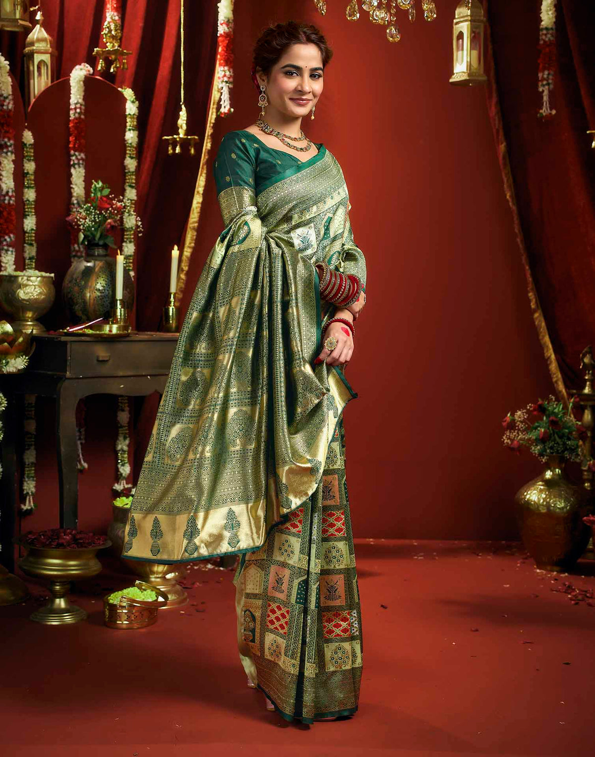 Pista Green Silk Woven Banarasi Saree