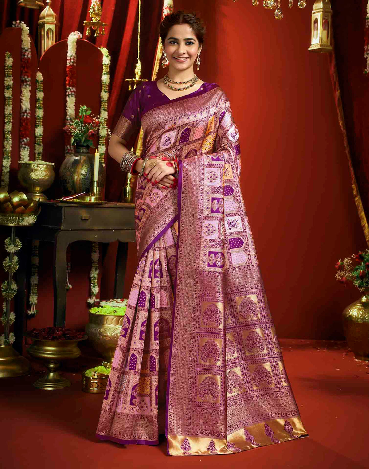 Light Purple Silk Woven Banarasi Saree
