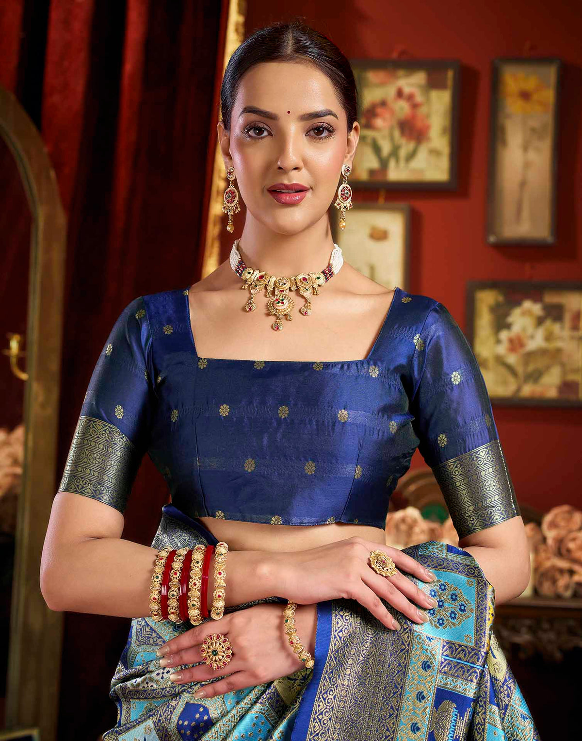 Sky Blue Silk Woven Banarasi Saree