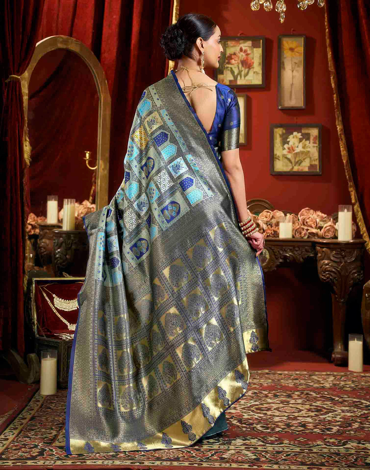 Sky Blue Silk Woven Banarasi Saree