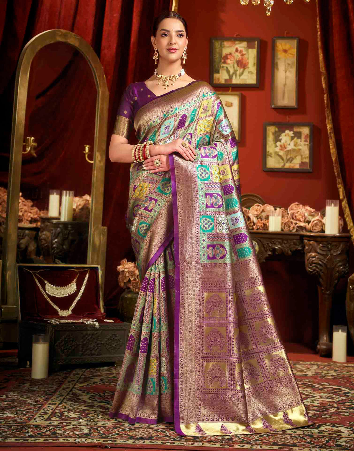 Multicoloured Silk Woven Banarasi Saree