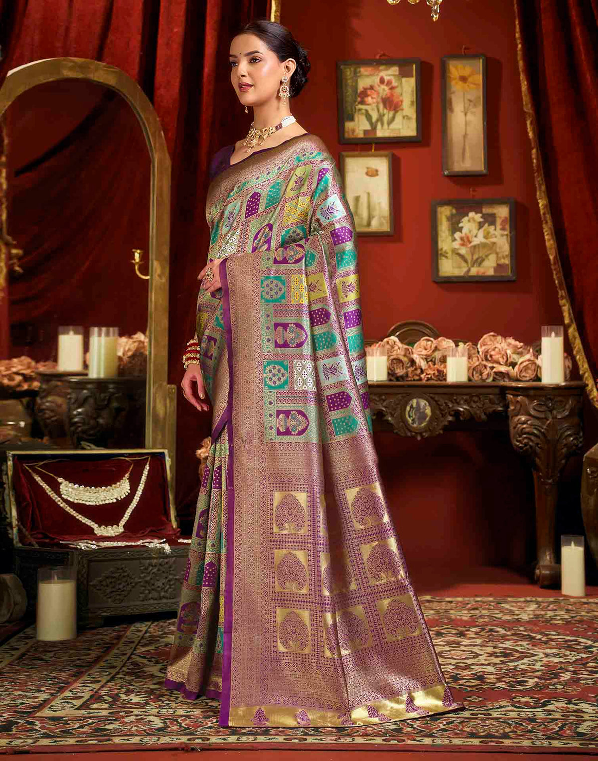 Multicoloured Silk Woven Banarasi Saree