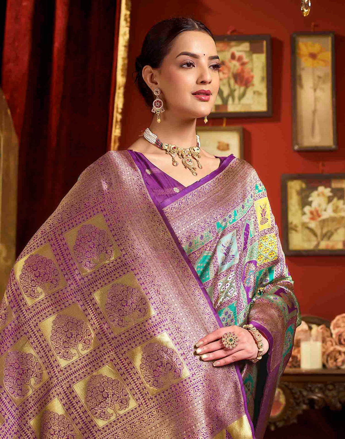 Multicoloured Silk Woven Banarasi Saree