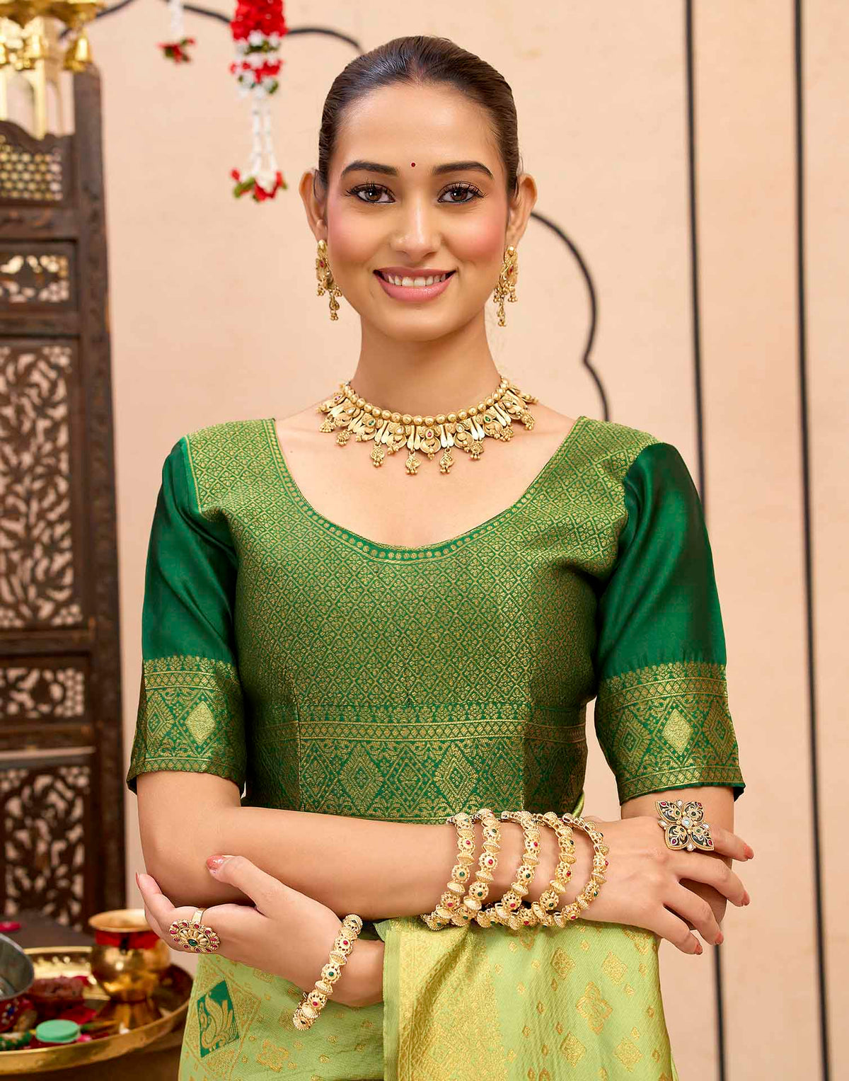 Pista Green Silk Woven Banarasi Saree