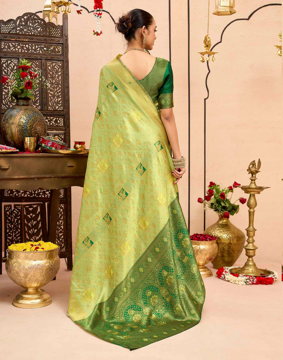 Pista Green Silk Woven Banarasi Saree