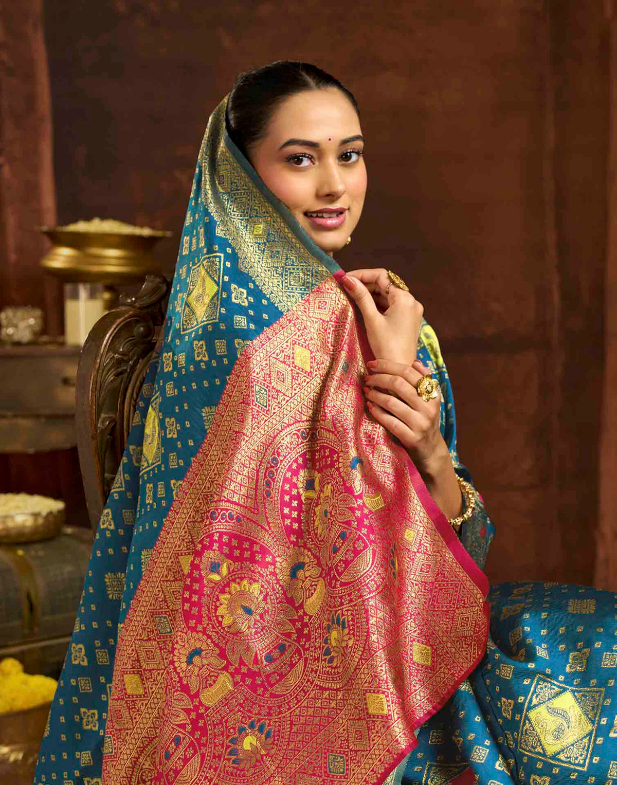 Peacock Blue Silk Woven Banarasi Saree