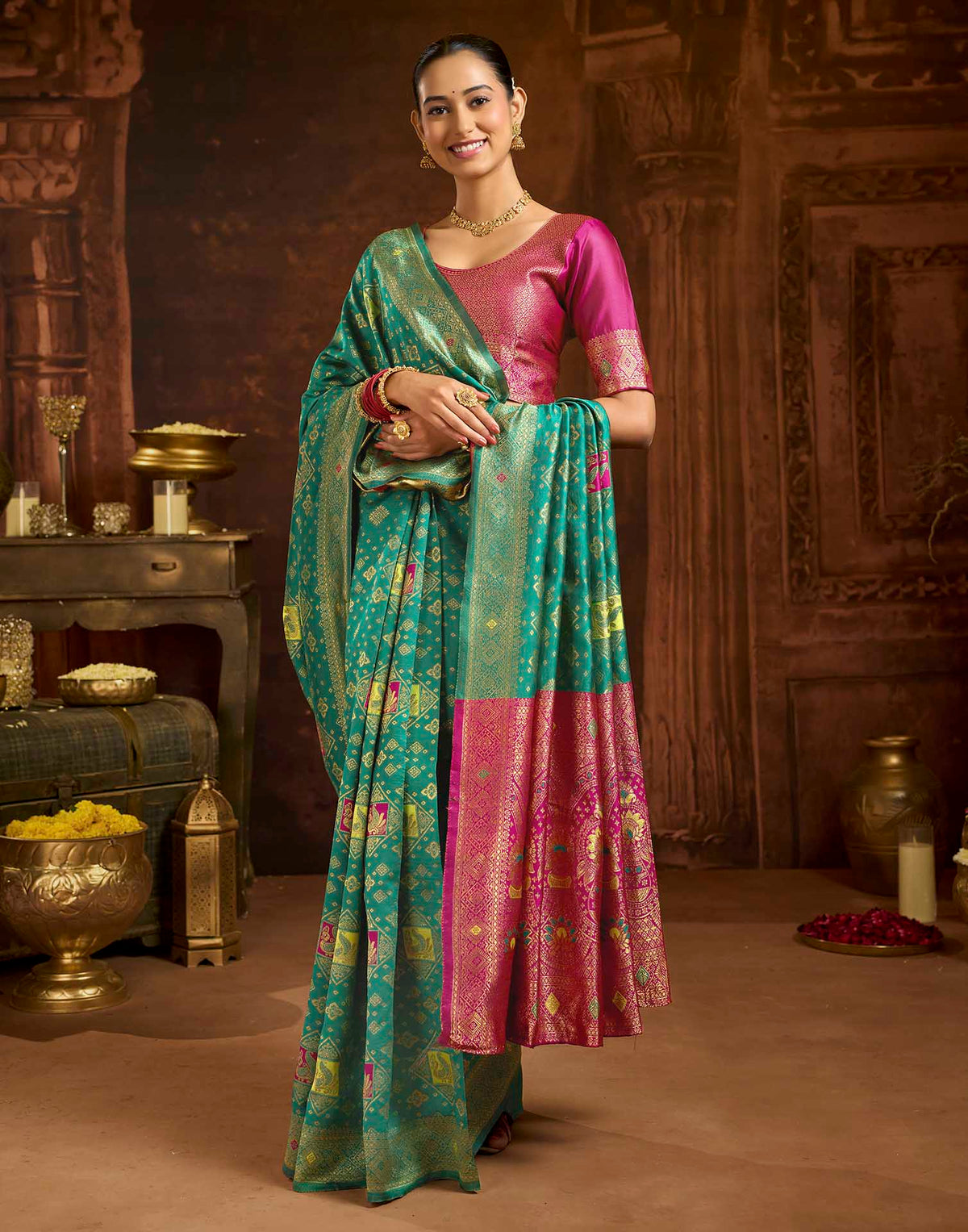 Turquoise Silk Woven Banarasi Saree