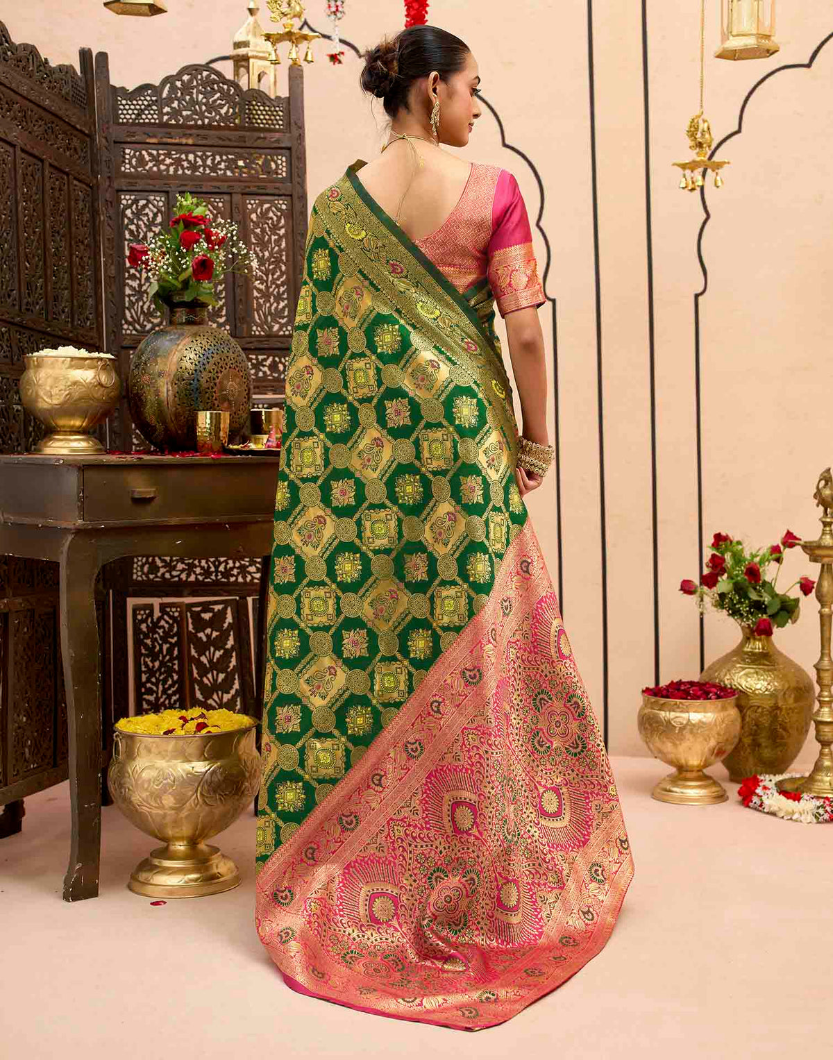 Dark Green Silk Woven Banarasi Saree