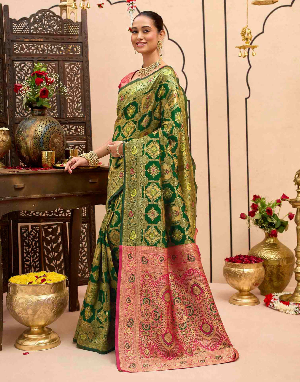 Dark Green Silk Woven Banarasi Saree