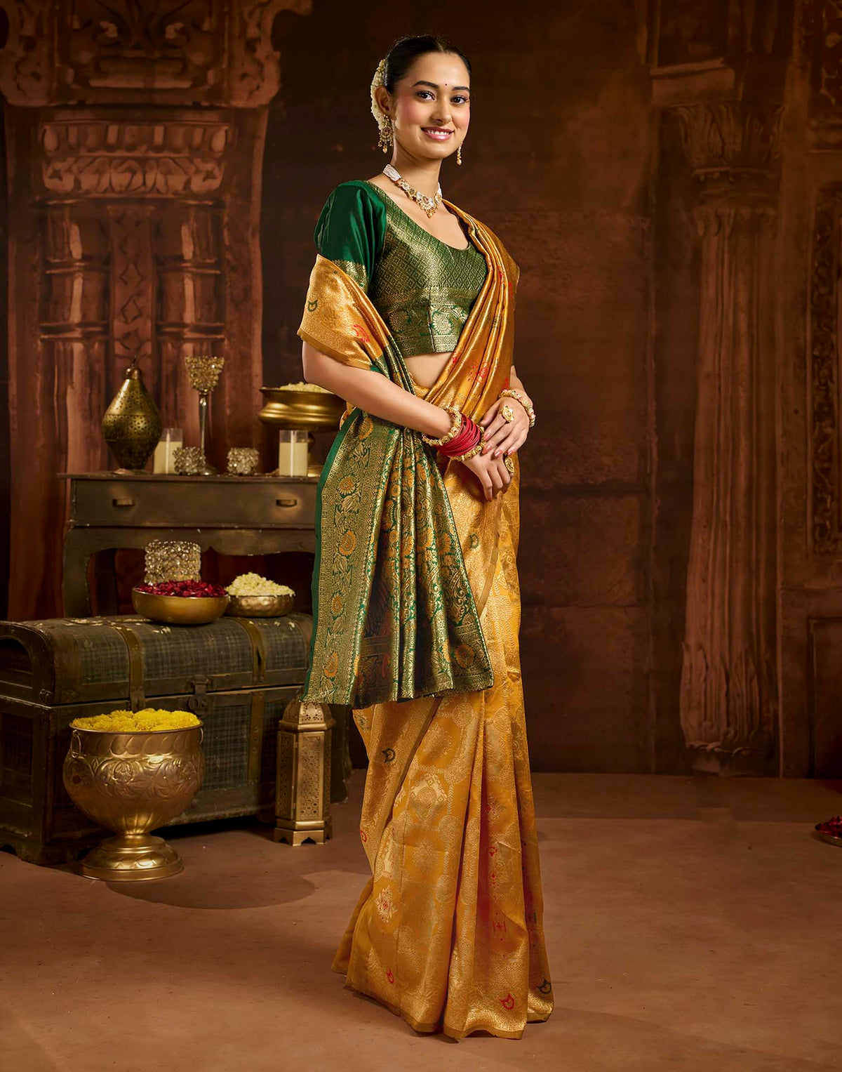 Turmeric Yellow Silk Woven Banarasi Saree