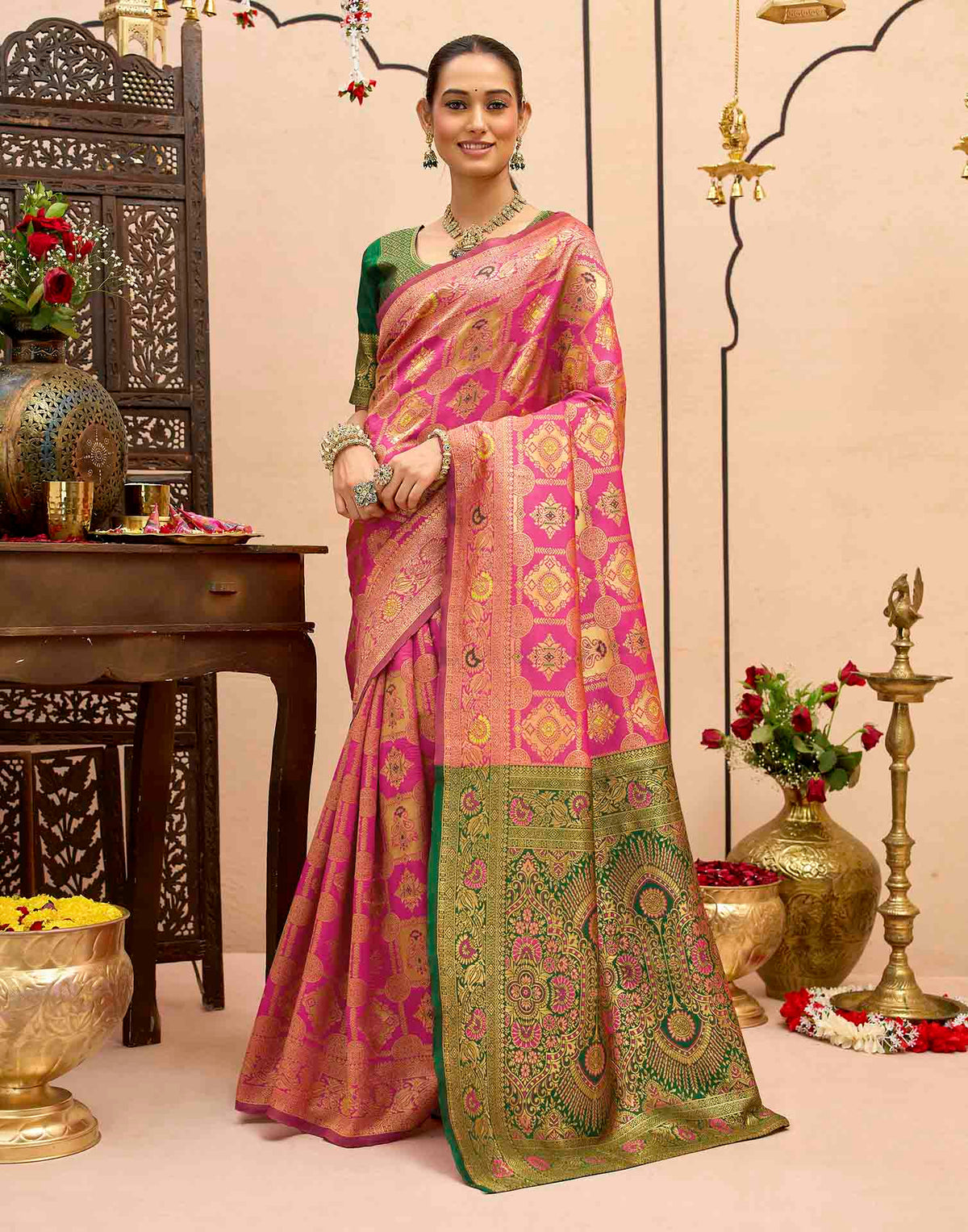 Light Pink Silk Woven Banarasi Saree