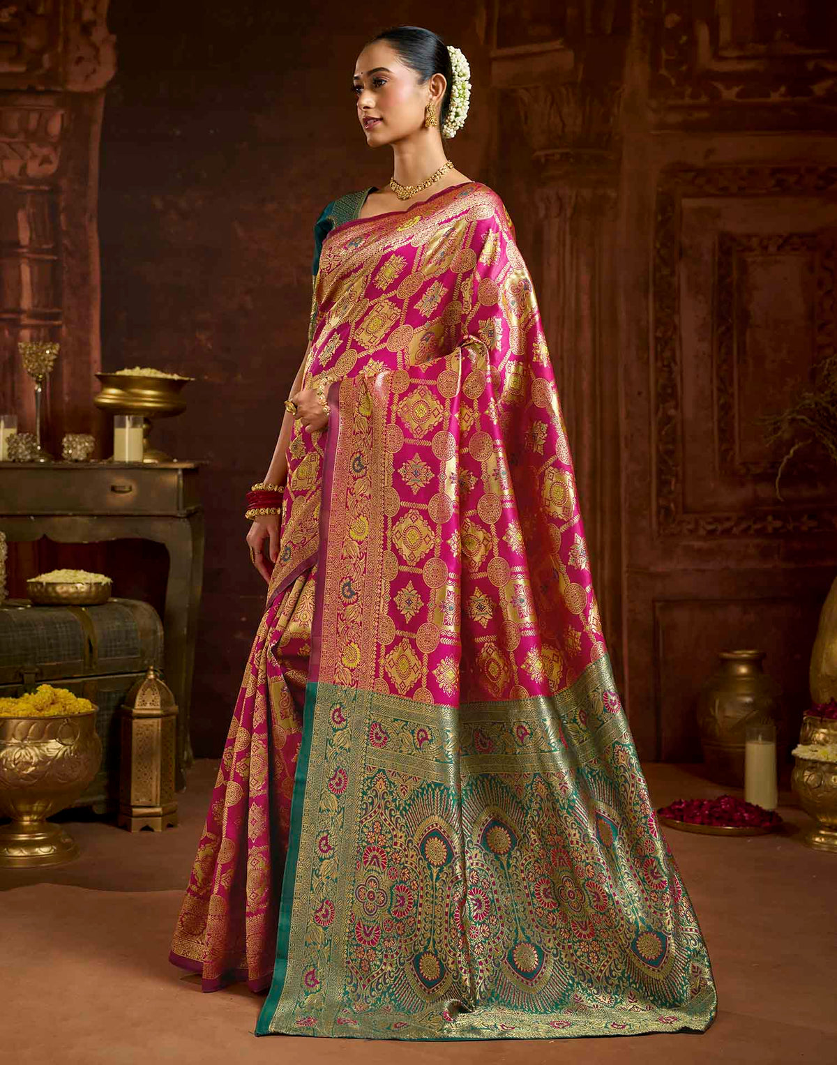 Dark Magenta Silk Woven Banarasi Saree