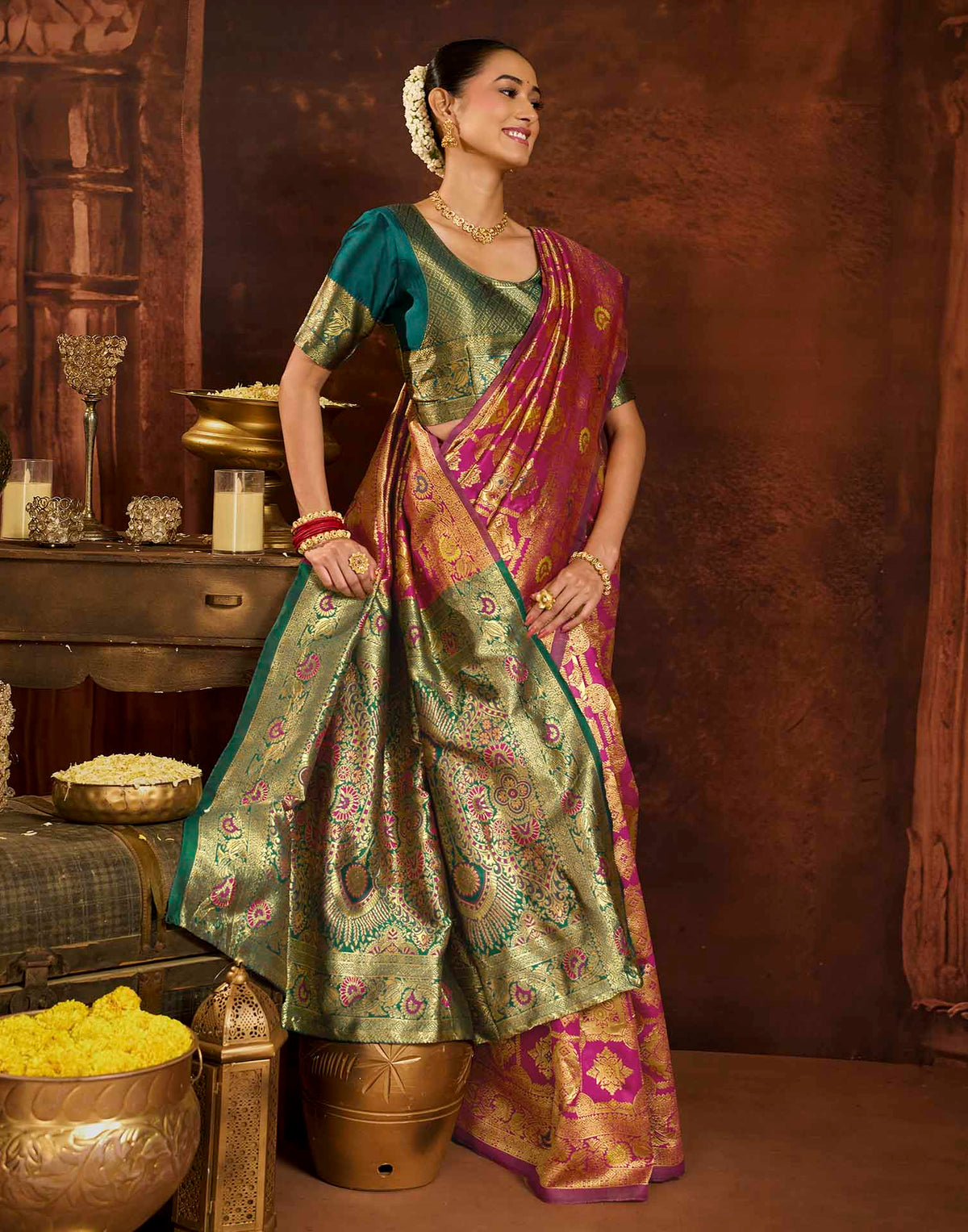 Dark Magenta Silk Woven Banarasi Saree