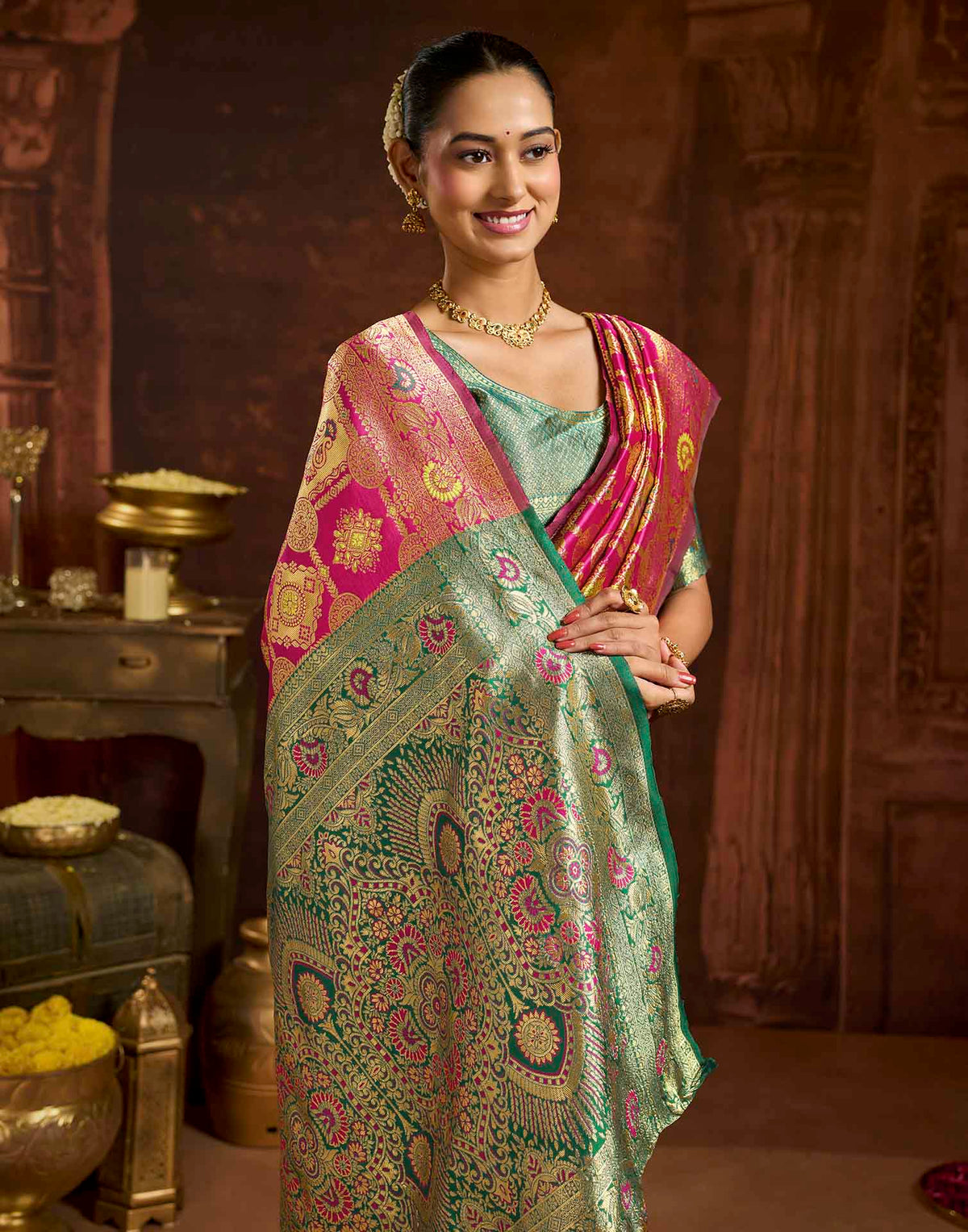 Dark Magenta Silk Woven Banarasi Saree