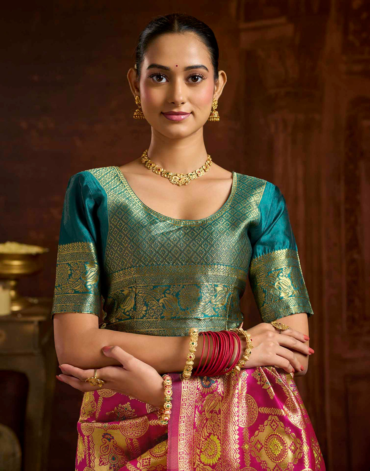 Dark Magenta Silk Woven Banarasi Saree