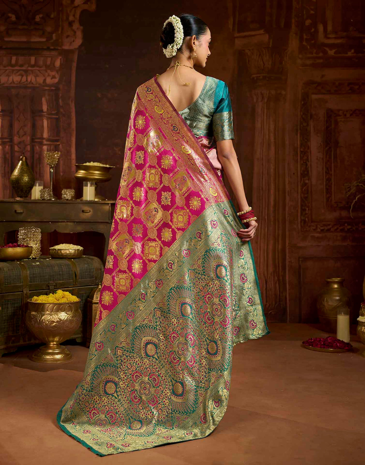 Dark Magenta Silk Woven Banarasi Saree