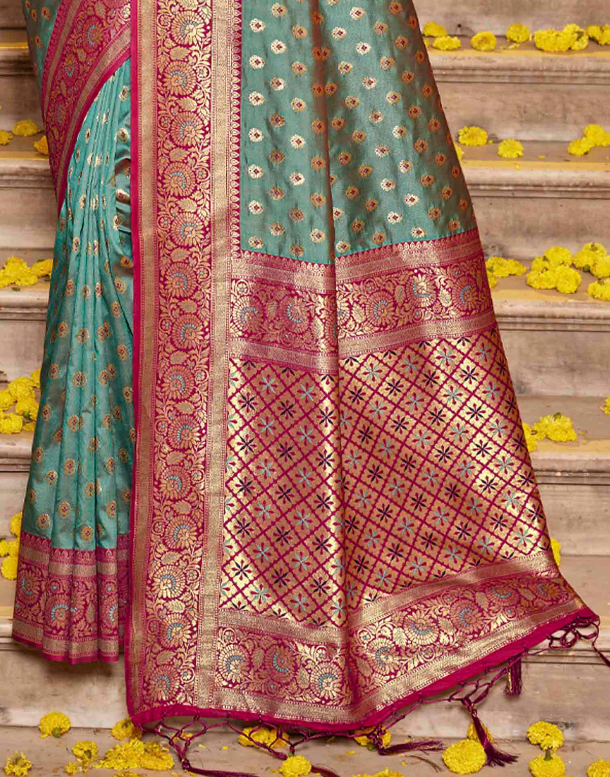 Teal Green Silk Woven Banarasi Saree