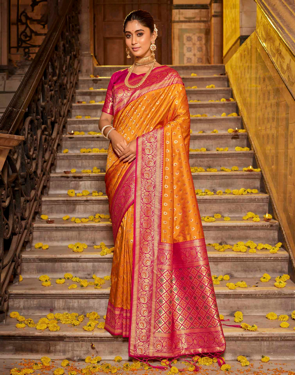 Turmeric Yellow Silk Woven Banarasi Saree