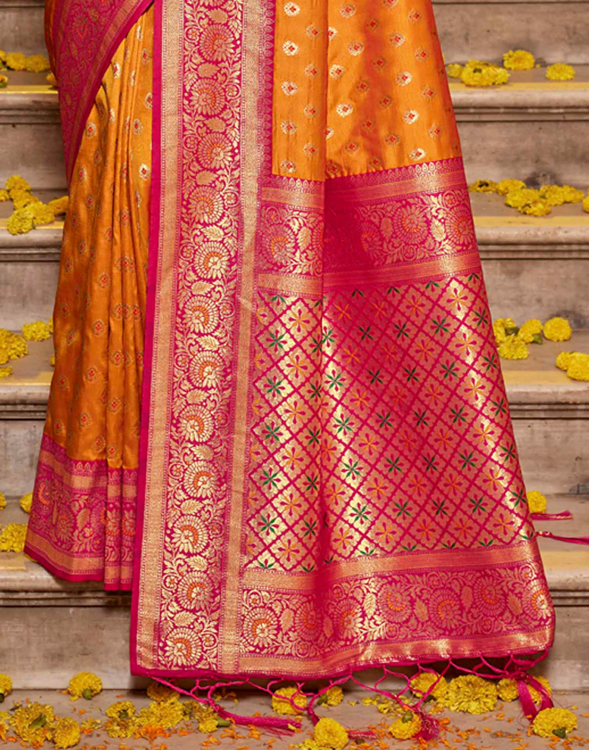 Turmeric Yellow Silk Woven Banarasi Saree
