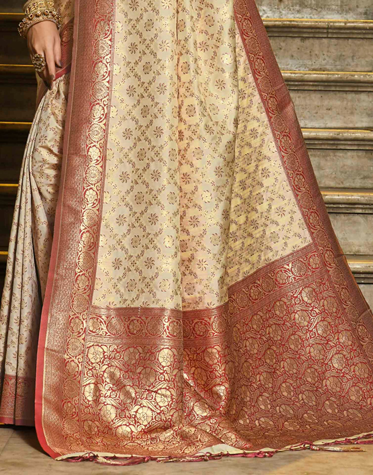 Champagne Beige Silk Woven Banarasi Saree