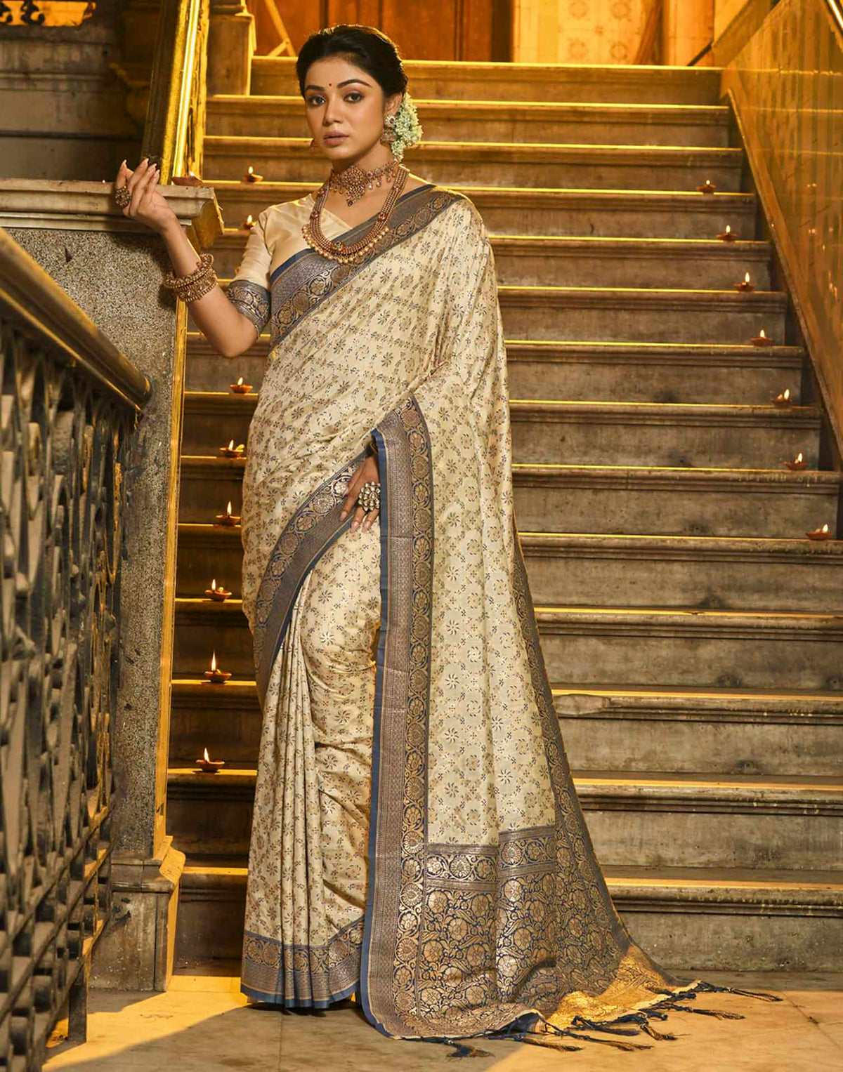 Champagne Beige Silk Woven Banarasi Saree