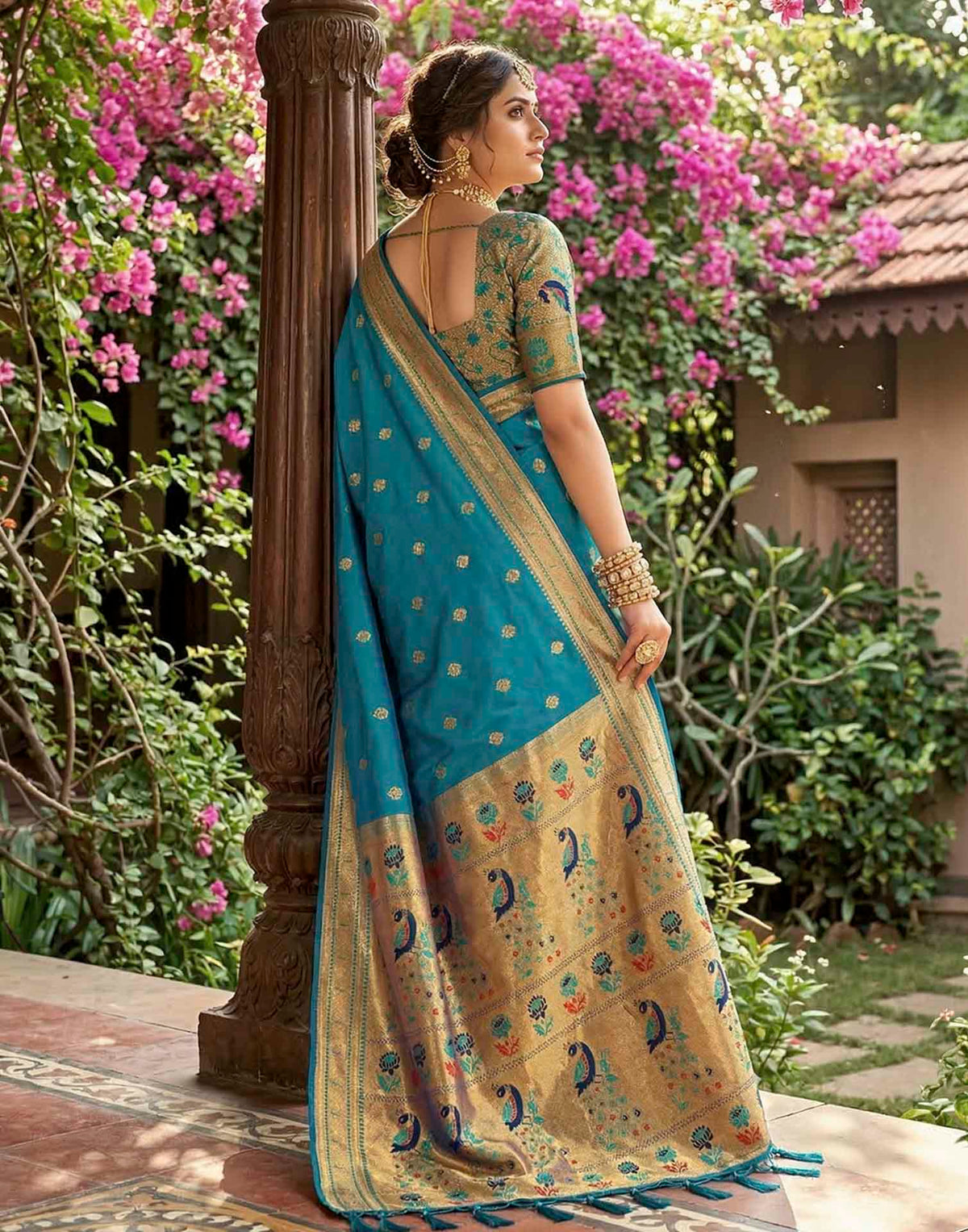 Rama Blue Soft Silk Woven Paithani Saree